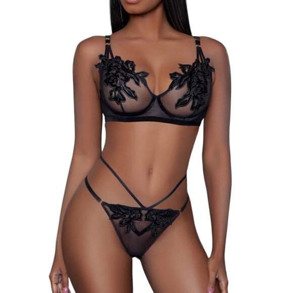 Be Wicked Evangeline Bra and Panty Set Black Size M/L - Picture 1 of 5
